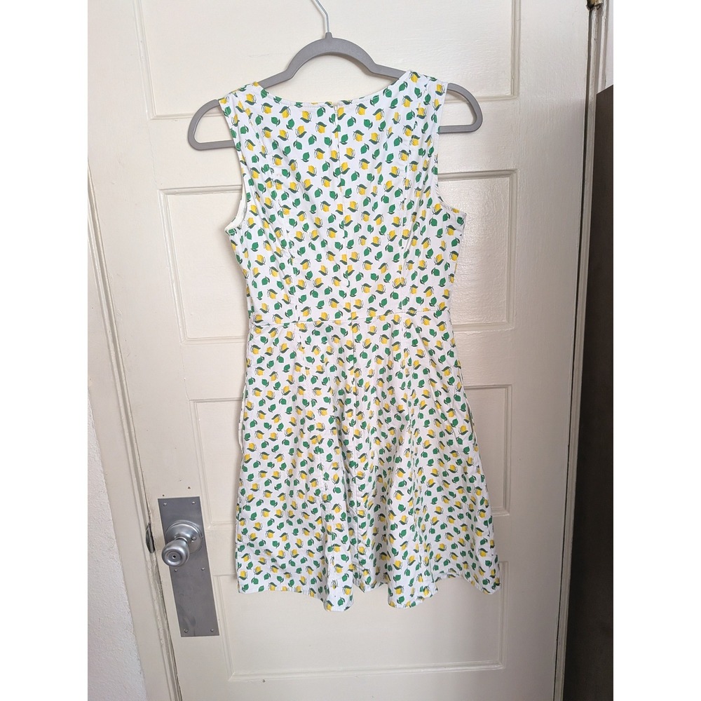 Boden Mischa Lemon Lime Print Fit and Flare Dress White Yellow Size 4P - Picture 6 of 7